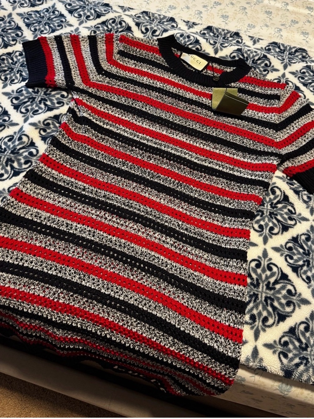 Gucci Red Black White Striped Knit Top